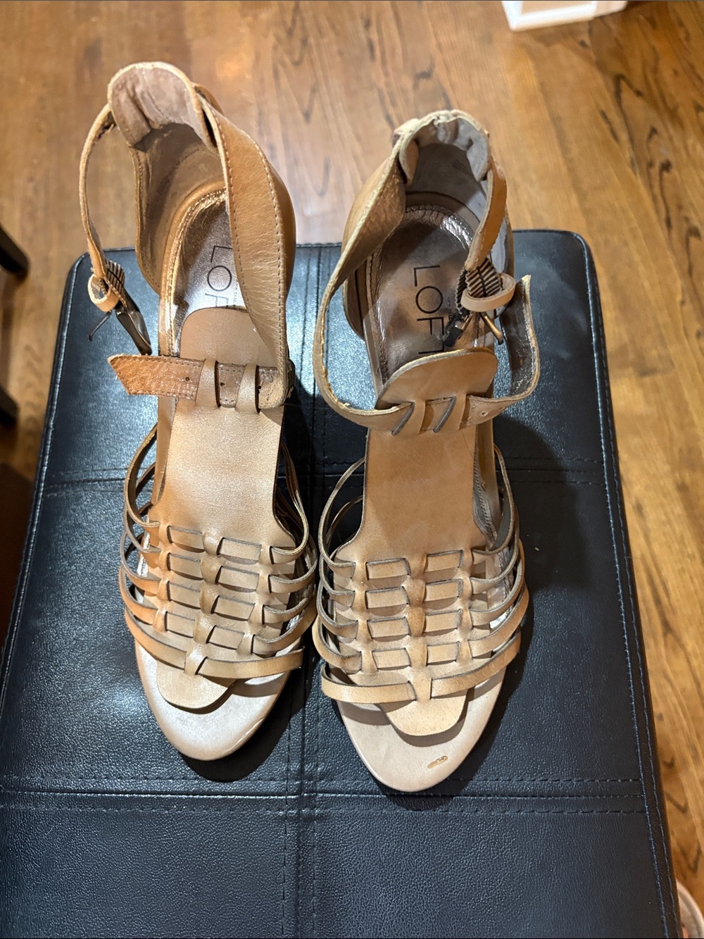 LOFT Tan Woven Leather Strappy Heels